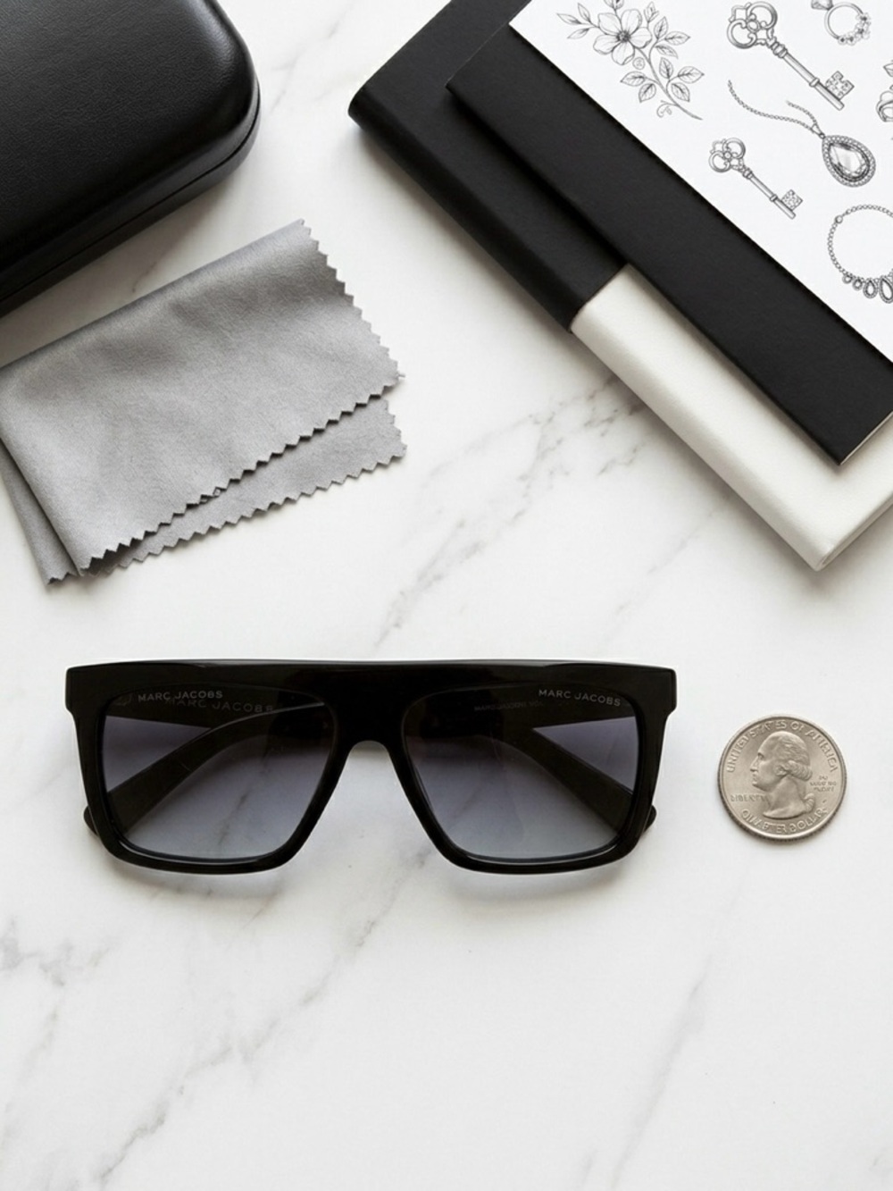 Marc Jacobs MARC 322 Flat Top Shield Sunglasses Black Gradient Oversized Unisex
